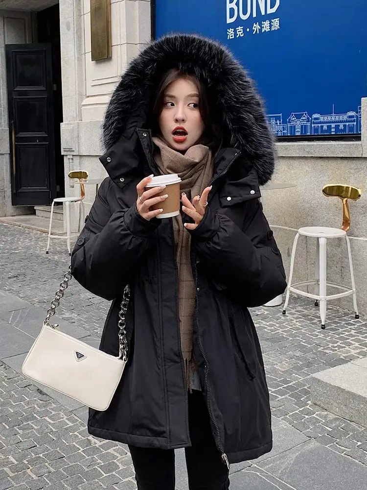 Vielleicht Cotton Lining Winter Jacket Women Coat Cotton Padded Fur Hooded Parkas Short Puffer Jacket Snow Wear Female Outwear