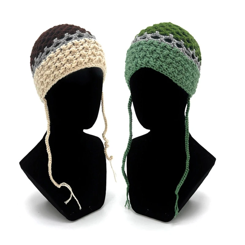 

Winter Knitted Beanie Hat Women Casual Crochet Ear Protection Cap Female Autumn Outdoor Vacation Beach Hat Taking Photo Props