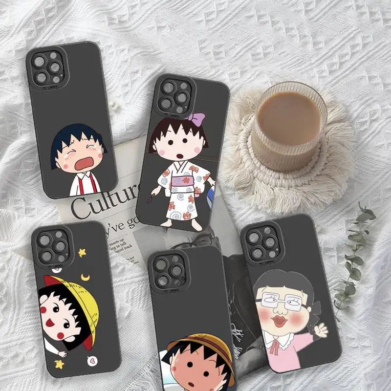 

Chibi Maruko-chan Japan anime Phone Case For iPhone 13 12 11 Pro MAX Mini X XS XR 7 8 Plus Camera Lens Liquid Silicone