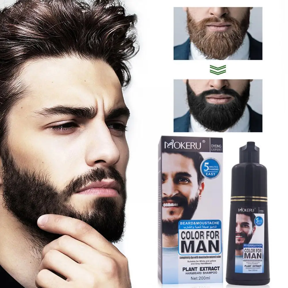 

200ml Permanent Beard Dye Shampoo Fast Hair Dye Beard Black Dye Essence Cream Men Hair Hair Care Dye Botanical D6e1