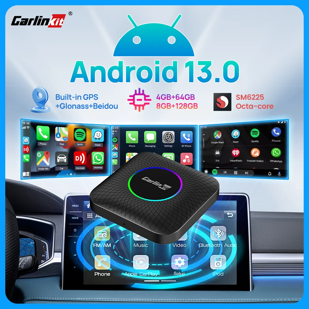Carlinkit Android 13 Carplay Ai Box 8 ГБ + 128 QCM6225 Чипсет Беспроводная Авто Поддержка YouTube Voor OEM