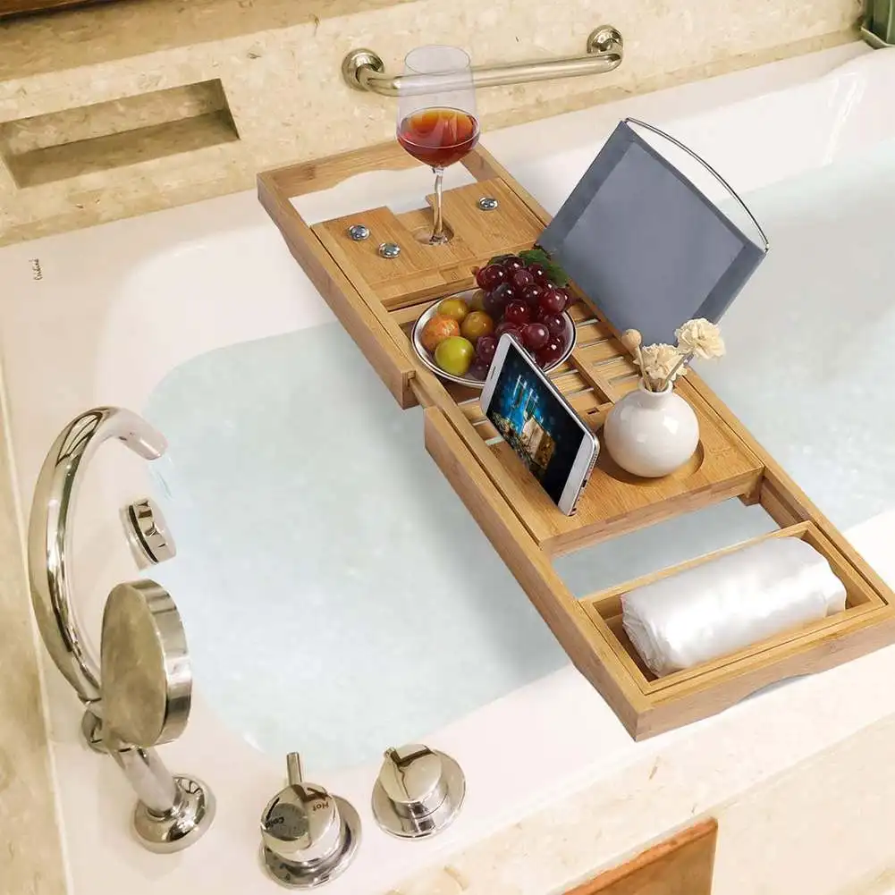 

5 Style Bamboo Bath Adjustable Bathroom Accessories Storage Shelf Rack Extendable Caddy Home Spa Wooden Bath Tray