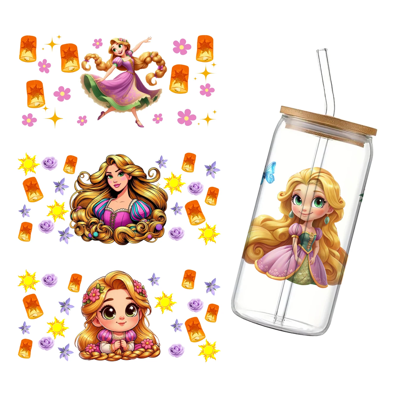 11x24 см Рапунцель Принцесса Дисней УФ DTF наклейка сделай сам для 16 детской ручной