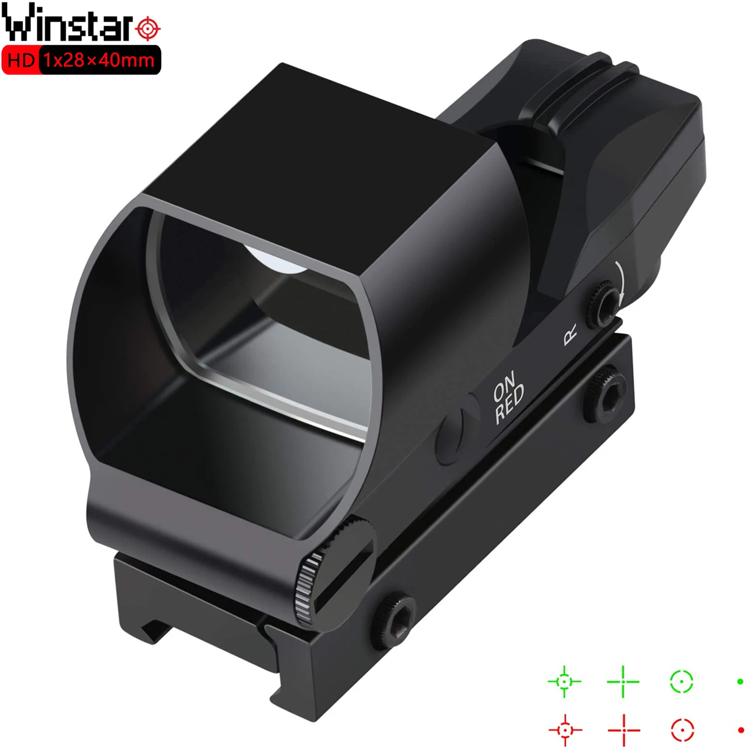 

Tactical Reflex Sight Red Green Dot Gun Sight 4 Reticles with 45 Degree Rail Mount Reflex Rifle Optic Scope Fit 20mm Rail