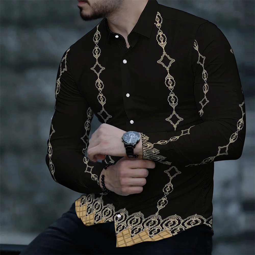 

2022 Spring Fall New Hawaii Casual Cool 3d Digital Printing Long Sleeve Men's Shirts Fashion Turndown Collar Tops Blouse for Men