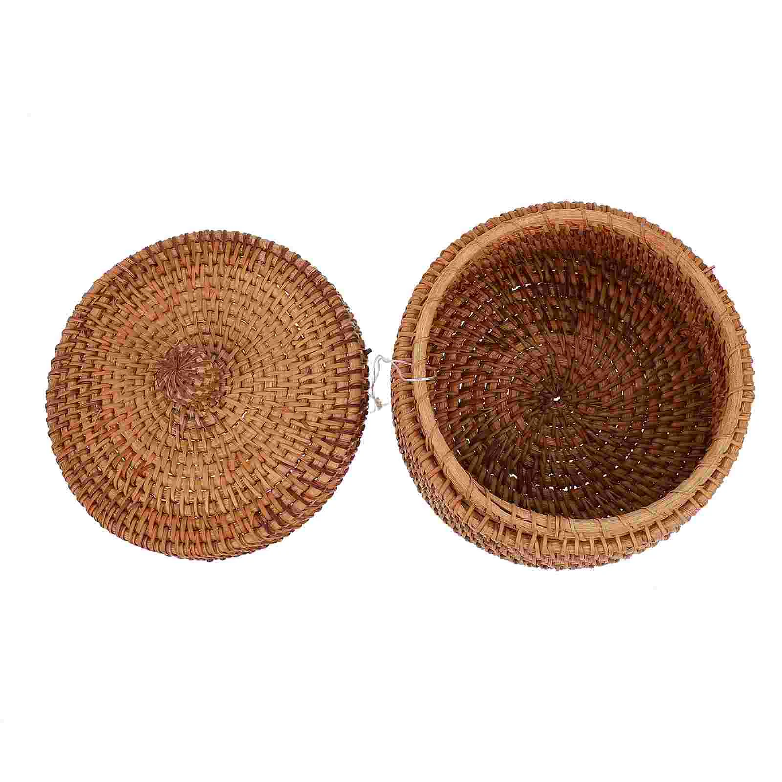 

Decorative Storage Bins Rattan Container Handwoven Basket With Lid Small Woven Storage Bin
