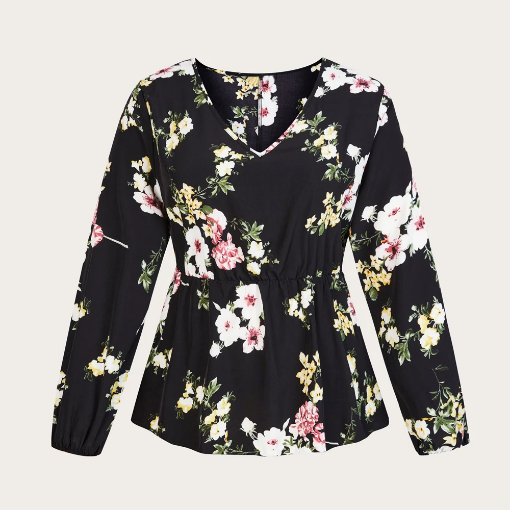 Large Plus Size 4XL Tops Women Autumn Winter 2022 Floral Print Blouses Oversized V Neck Long Sleeve Curvy Casual Ladies T Shirts
