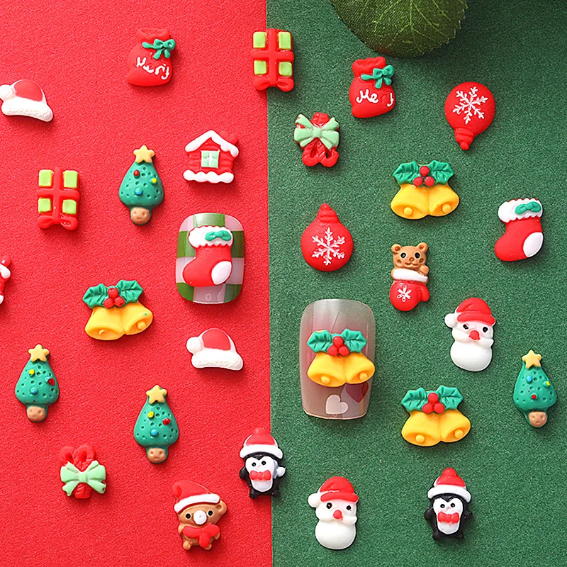 

20Pcs New Cute Mini Cartoon Christmas Resin Series Figurine Crafts Nail Parts Accessories Kawaii 3D DIY Nail Art Decoration