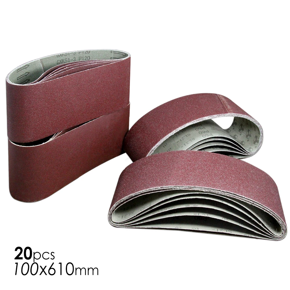 

20 шт., 100x610 мм, шлифовальная лента, Φ 4x24 дюйма, оксид алюминия для ленточного шлифовального станка, Grits 60 80 120 240, Деревообрабатывающие инструменты