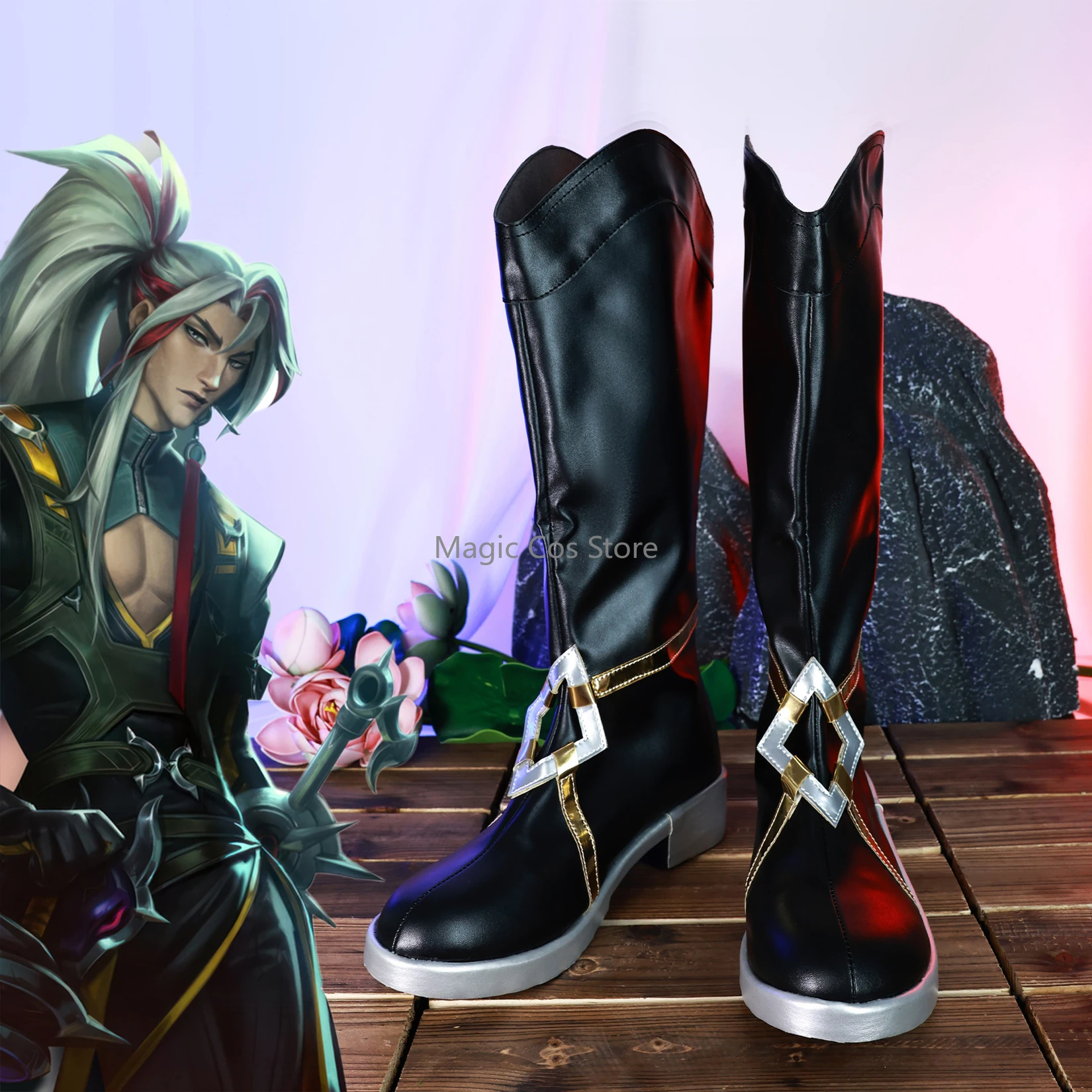 Обувь для косплея Game LOL Yone HEARTSTEEL мужские высокие ботинки на молнии вечерние туфли