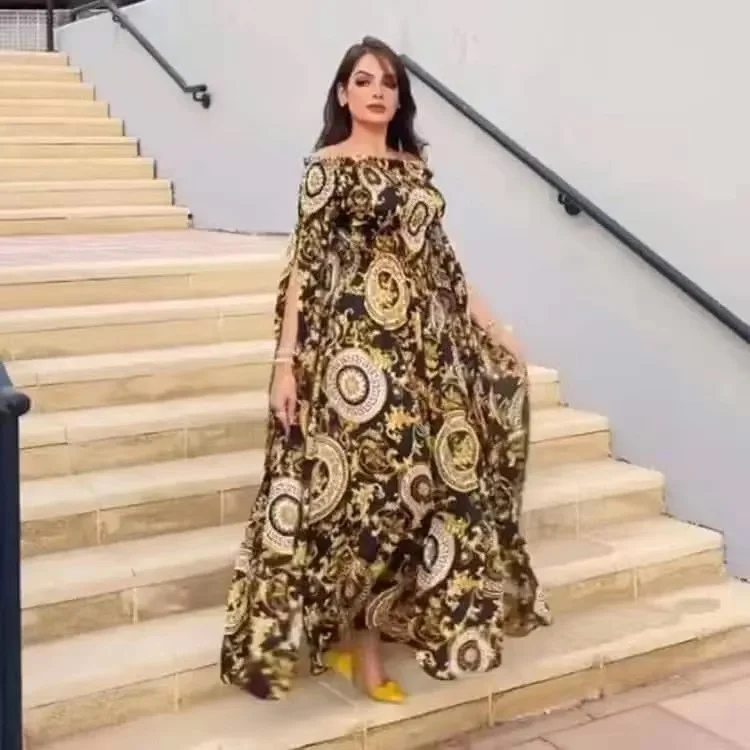 

Baroque Geometric Print Long Sleeve Work Dress Women Spring Summer High Waist O Neck Fashion Casual Dress