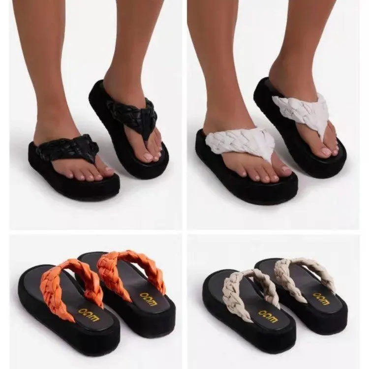 2023 summer large size thick-soled slippers new European and American woven fashion outer wear flat flip-flops sandal