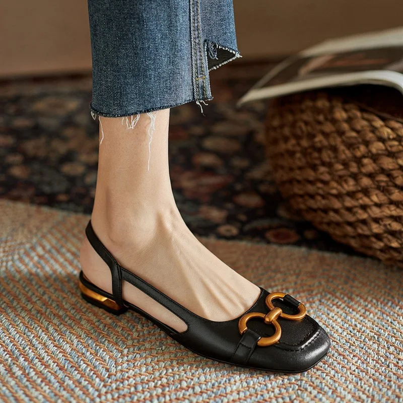 Sandal Wanita 2023 Sepatu Wanita Kantor Elegan dan Sandal Sepatu Kasual Wanita Sandal Hak Persegi Slip On Flat Wanita
