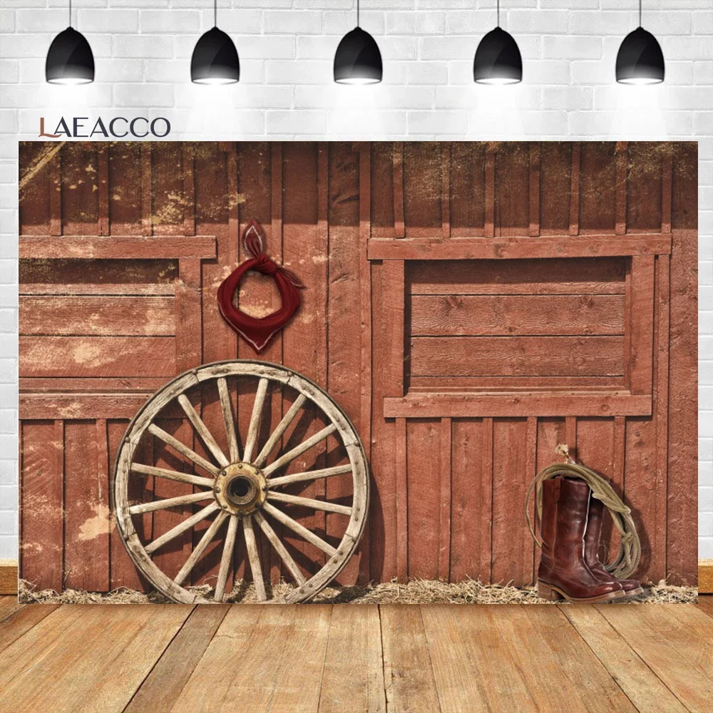 

Laeacco Farm Barn Cowboy Backdrop Rustic Warehouse Barnyard Fall Wooden Door Wheel Boys Birthday Portrait Photography Background