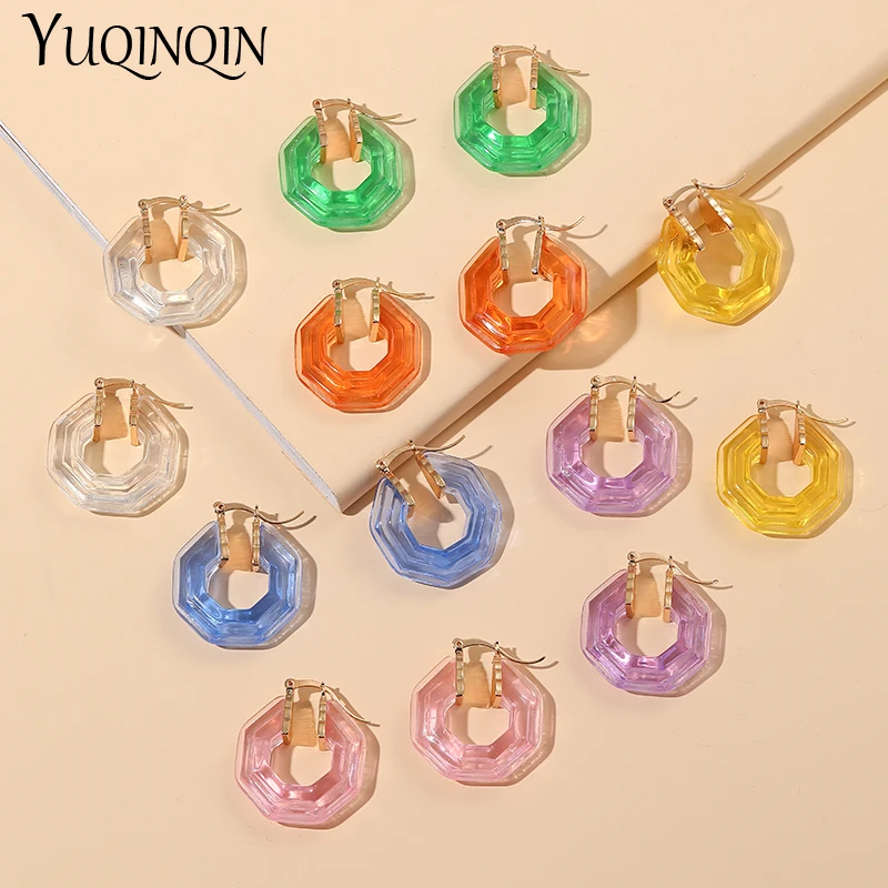 

New Acrylic Big Korean Trendy Women's Earrings Trending Acrylic Metal Hoop Earrings for Girls Geometric Fashion Ear Ring Brincos