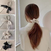 handmade pearl elastic hair band solid color bow scrunchies ponytail holders for women girls hair rope hair accessoires