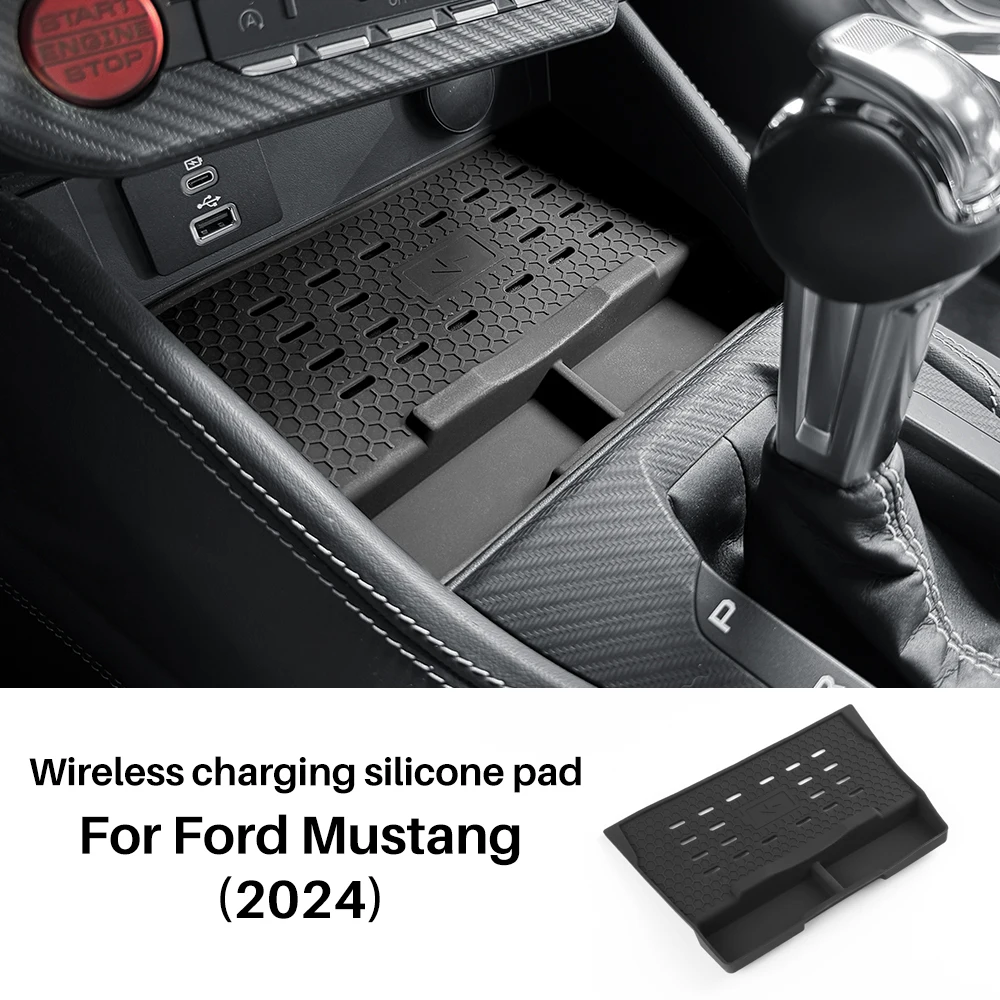

Для Ford Mustang S650 GT 2024: Силиконовый беспроводной зарядный коврик, противоскользящий защитный коврик, пылезащитное зарядное устройство, аксессуары для автомобилей LHD/RHD