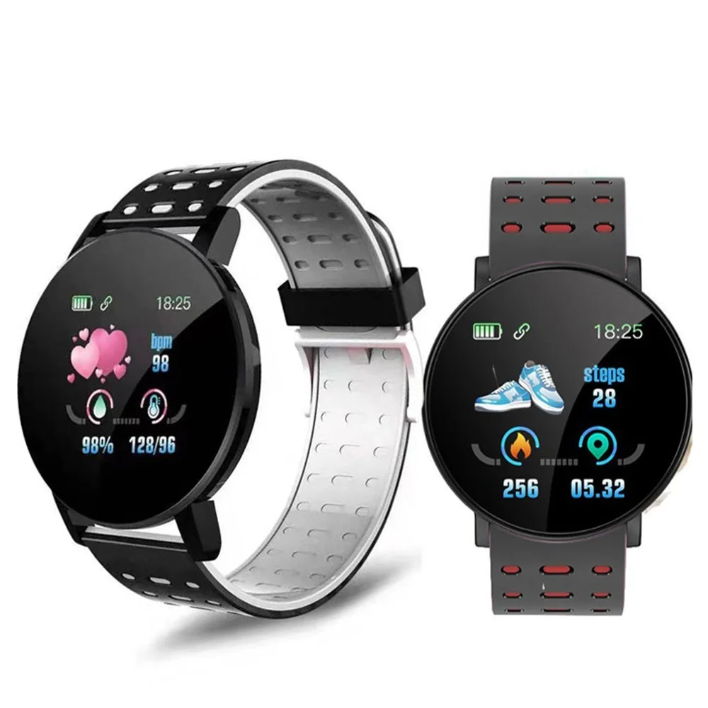 

FOR 119 Plus Bluetooth Smart Watch Blood Pressure Heart Rate Waterproof Sport Round Smartwatch Women Watch Tracker For Android