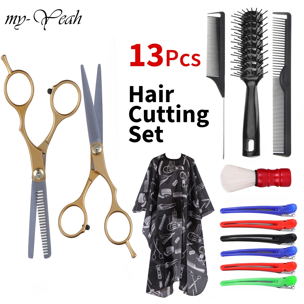 

Профессиональные Парикмахерские ножницы Myyeah 13 шт./компл. из нержавеющей стали золотого цвета диаметром 6,0 дюйма ножницы для стрижки волос филировочные ножницы для домашнего использования парикмахерские