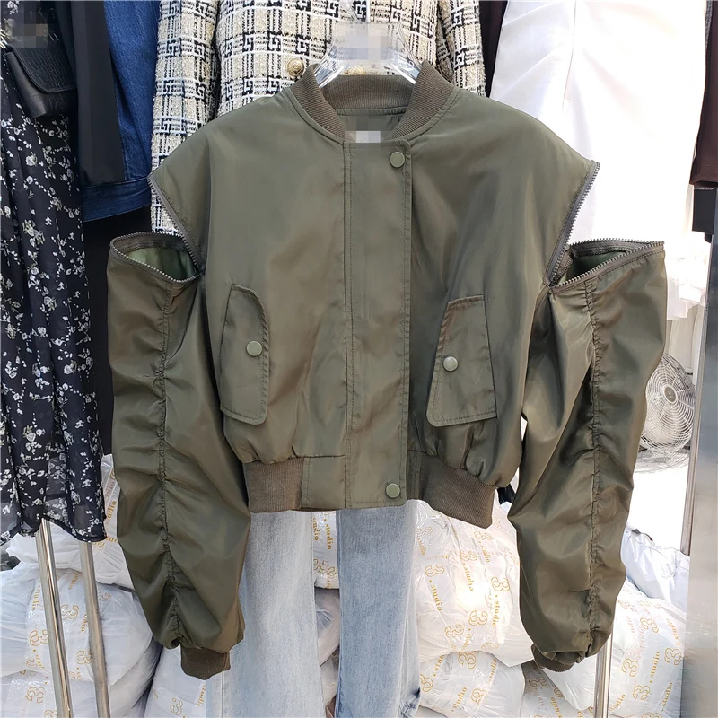 

Женская плиссированная куртка на молнии, с длинным рукавом