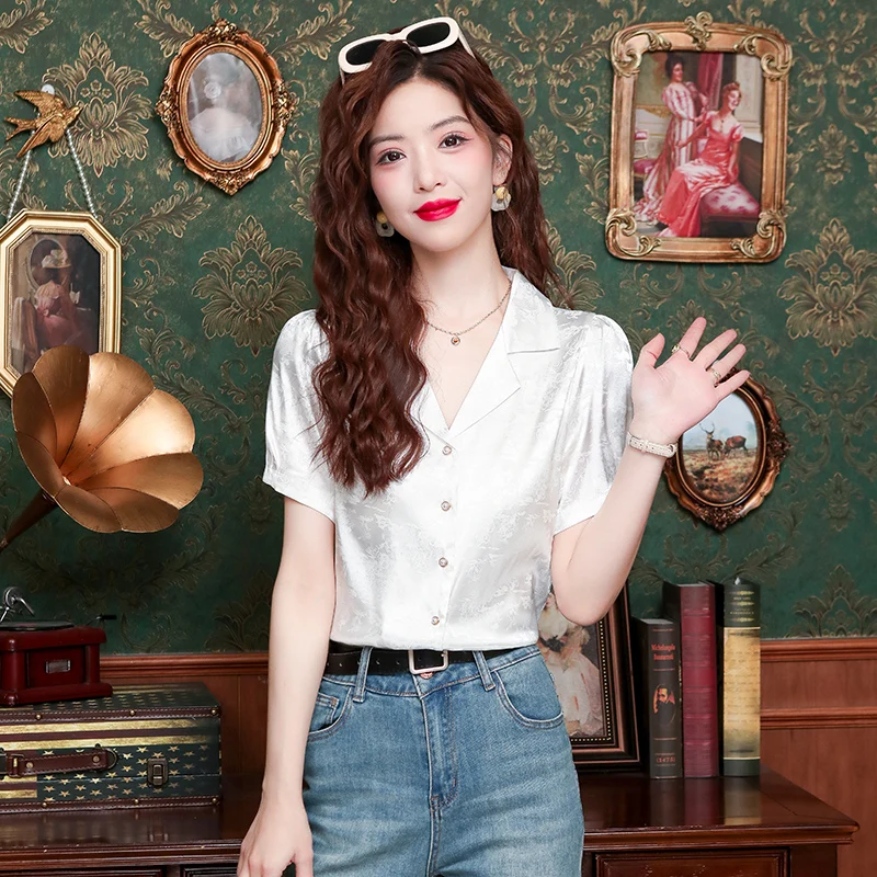 Летняя новая женская рубашка с коротким рукавом и английским воротником