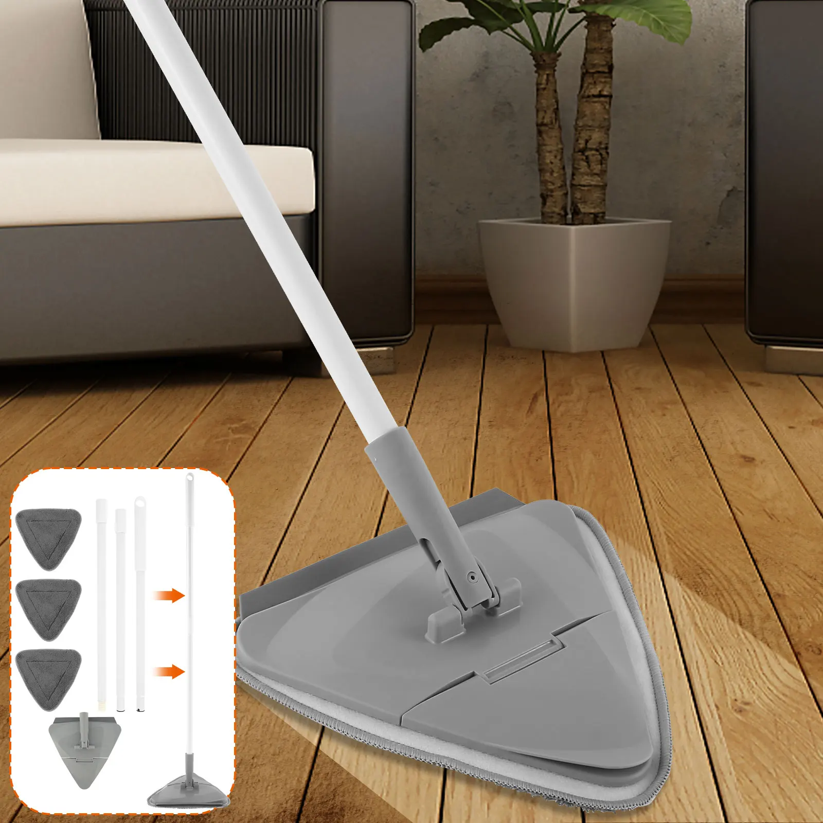 

Wall Cleaner Mop with Long Handle 51in Flipped Wall Ceiling Mop with Replacement Mop Cloth 360° Rotating Triangle Cleaning Mop