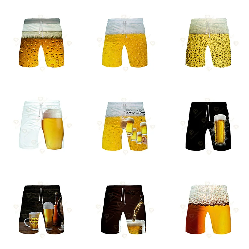 

Beer Day Men Shorts Beer Printed Beach Casual Knee-Length Drawstring Men Short Trouser Short Pants Daily Ropa Hombre