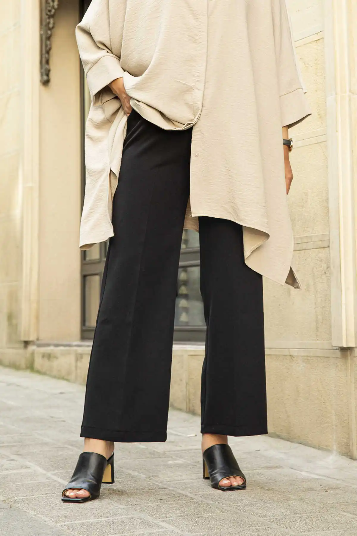 Расклешенные штаны Бели-черные |