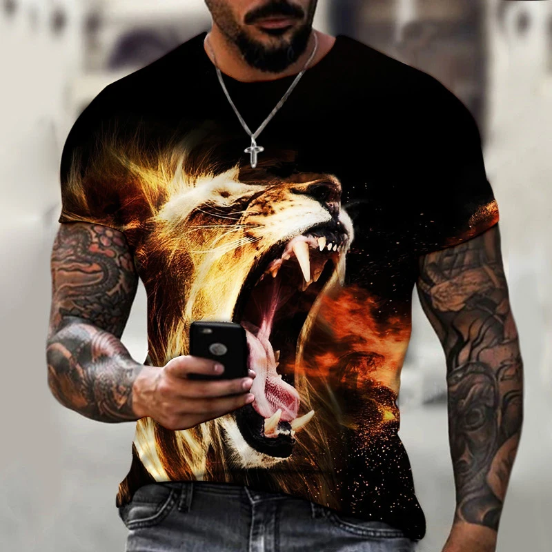 

Футболка мужская летняя с коротким рукавом и принтом льва