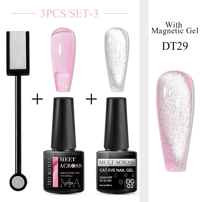 

MEET ACROSS 2/3PCS 8ml Cat Eye Transparent Gel Polish Varnishes Hybrid Nails For Manicure Ice Spar Soak off UV Gel Nail Polish