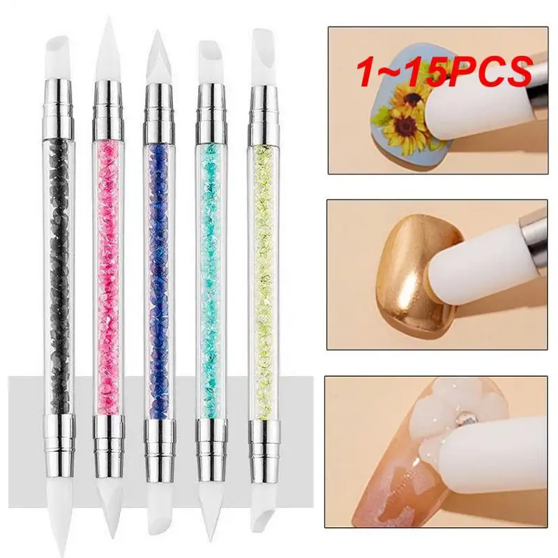 

1~15PCS Dual-Ended Silicone Engraving Embossing Pen 3D Rhinestones Acrylic Nail Brushes For Mirror Glitter Powder DIY Manicure