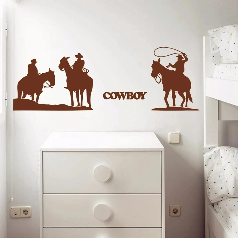 Бесплатная Verzending Western Cowboy Paard Muurstickers наклейка Diy Art Home Decoratie Muurschildering Woonkamer/Jongens