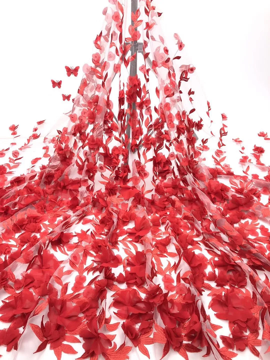 

Red african lace fabric 2021 high quality lace french mesh fabric beaded stones nigerian swiss lace fabrics for dress RF301