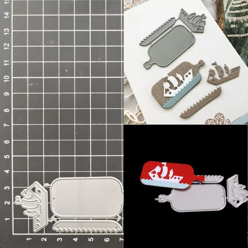 

Sailboat bottle Metal Cutting Dies Stencil Scrapbook Diy Album Stamp Paper Card Embossing Decor Craft Knife Mould