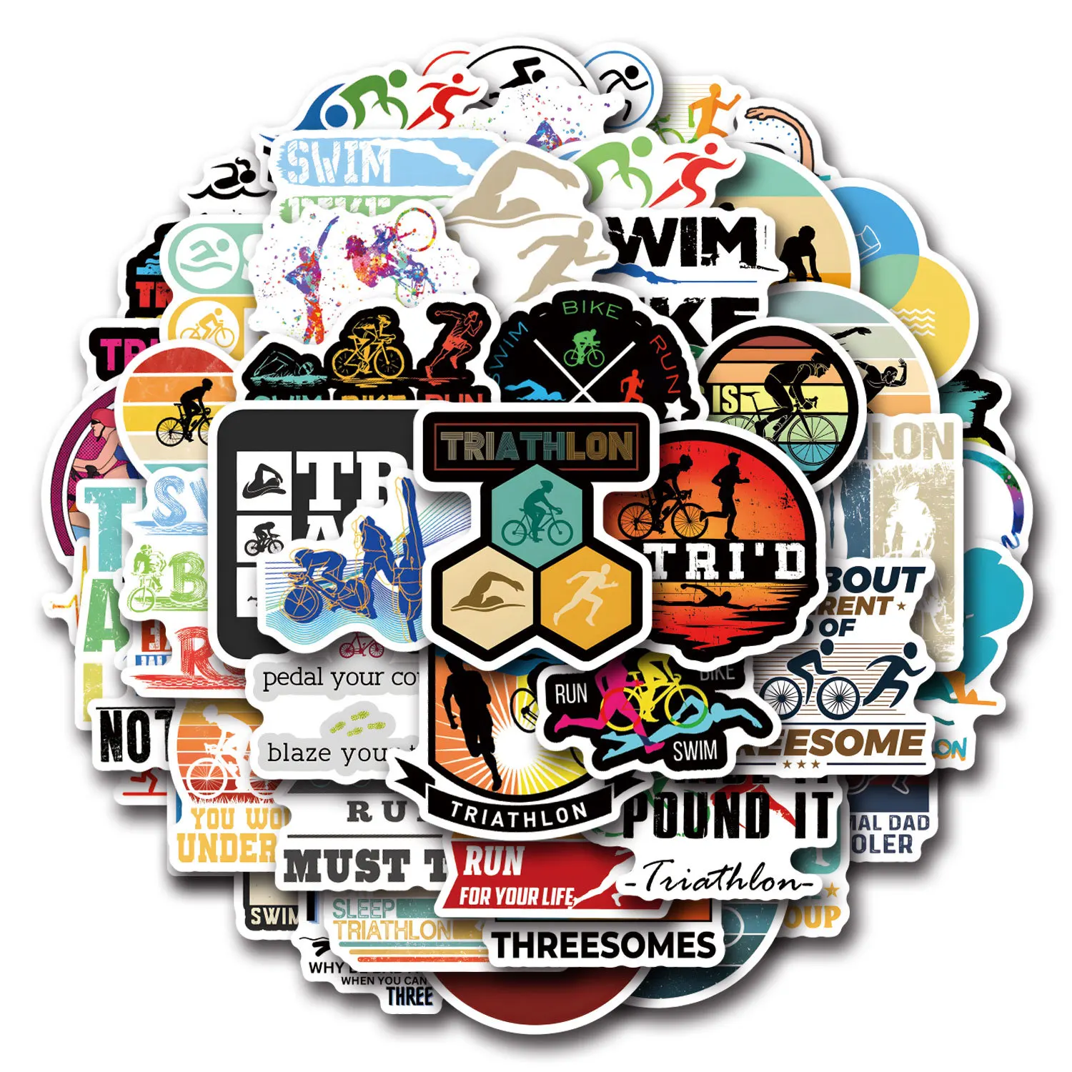 10/30/55 шт. Мультяшные наклейки для триатлона
