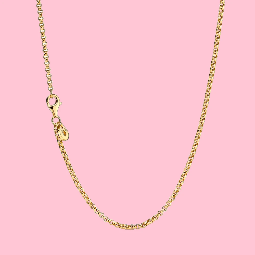 

925 Silver Golden Rolo Chain Necklace fit for Pandora Fashion Anniversary Party DIY Trendy Woman Jewelry Gift