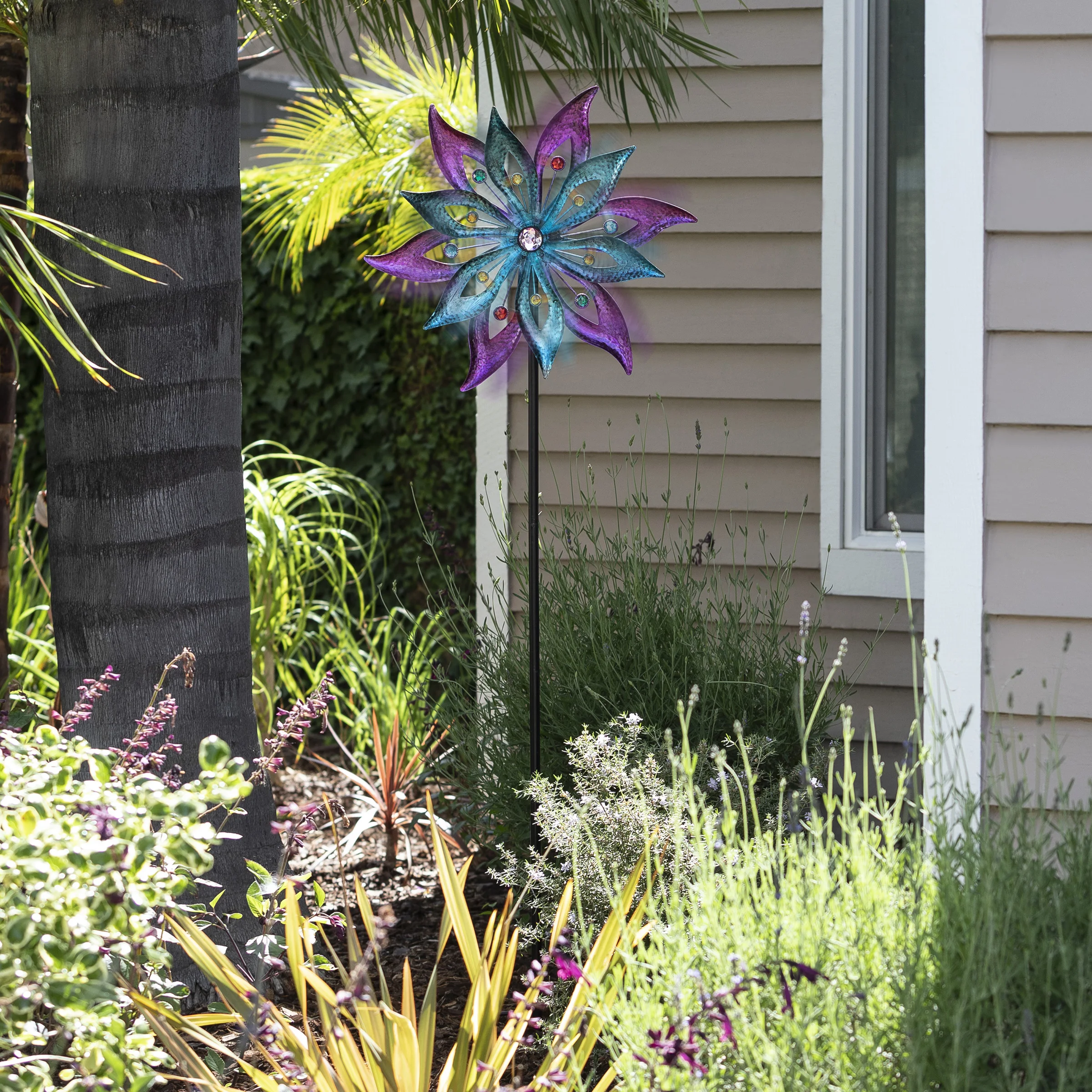 

Dual Floral Windmill Stake with Gems