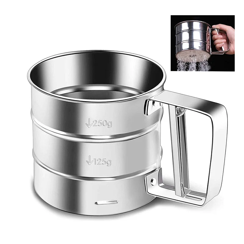 

Stainless Steel Mesh Flour Sifter Mechanical Baking Icing Sugar Shaker Sieve flour Strainer Kitchen Tools