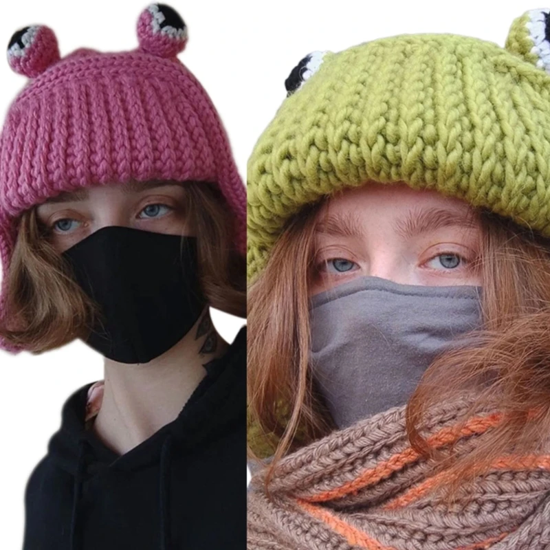 

Big Eye Beanie for FROG Eye Hat Earflap Little Devil Hat Knit Bomber Hat Trapper Hat