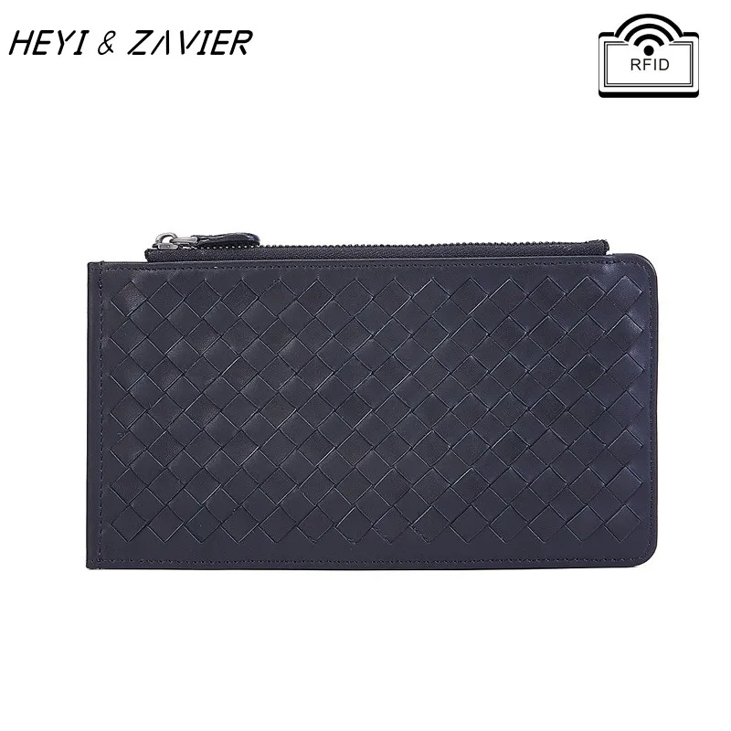 Hand-Woven Leather Wallet Men's Large-Capacity Ultra-Thin Long Anti-20 Card Position Degaussing Genuine Leather Card Holder