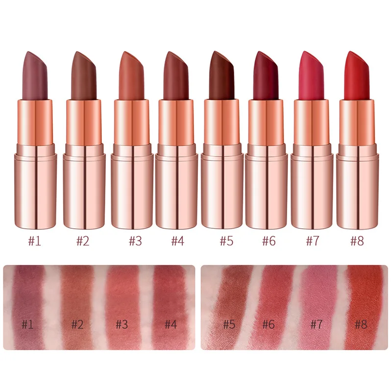 

Matte Waterproof Velvet Sexy Red Brown Pigment Make Up Long Lasting Profissional Private Label Custom Solid Lipstick Bulk Makeup
