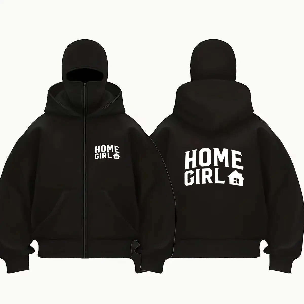 Фото Главная Девушка текст с домашним искусством Мужская уличная теплая Балаклава с капюшоном на молнии Зимняя повседневная толстовка №4