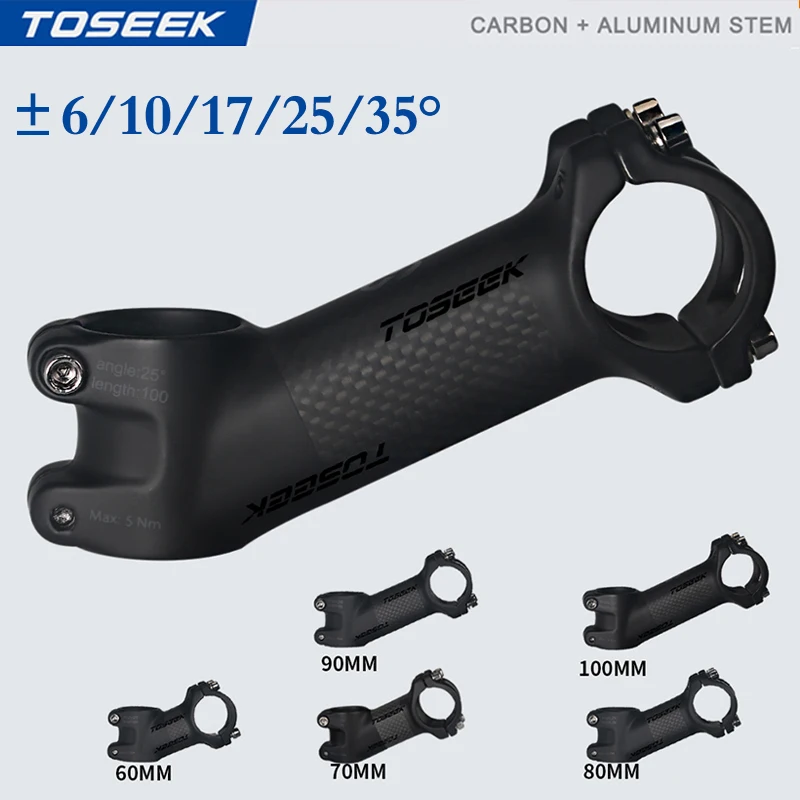 Toseek Carbon Fiber Mtb Stem 6/10/17/25/35 Degree Bike Stem Ultralight Stem 60/70/80/90/100mm Mtb Power Bicycle Power Aluminum