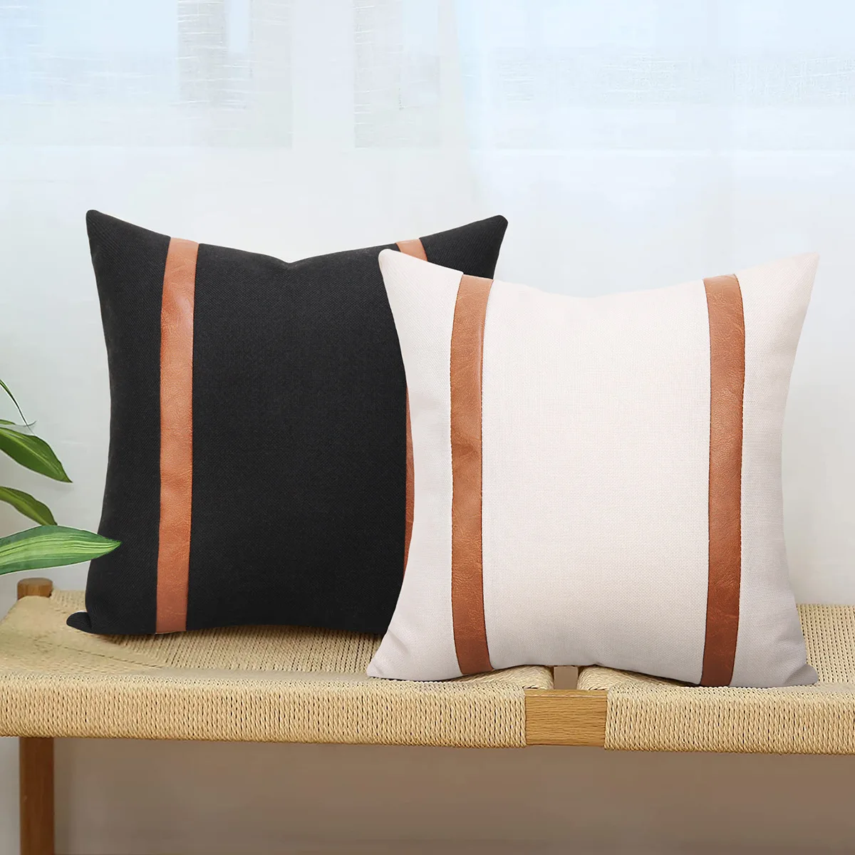

PU leather Patchwork pillowcase 45x45cm Nordic Modern Striped Pillow sofa cushion cover car lumbar pillow 30x50cm