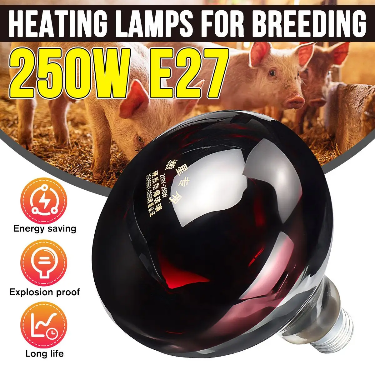 

E27 Infrared LED Light Thickening Heat Lamp Thermal Preservation Bulb 250W For Pet Brooder Hatch Piggy Dog Cat Prevents Diarrhea