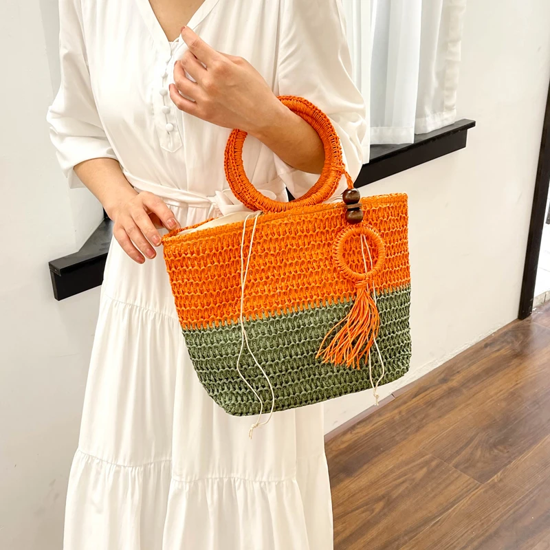 Straw Beach Bag Handmade Woven Shoulder Bag Raffia Rattan Travel Tote 2023 Bohemian Summer Large capacity Basket Casual Handbag