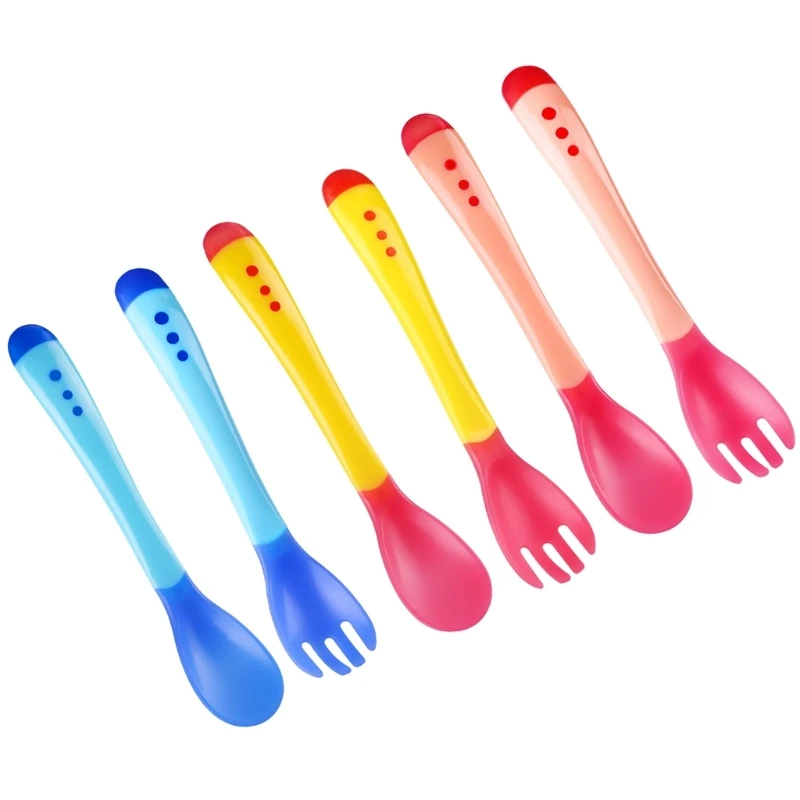 

2pcs/set Temperature Sensing Spoon Fork for Baby Safety Feeding Dining Tableware