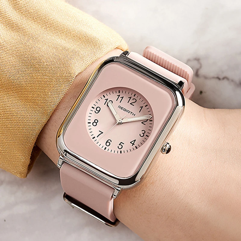

Square Women Rubber Watch Band Wrist Watches 2022 Pink for Ladies Wrist Watches Quartz Relogio Feminino Women's Watch for Women