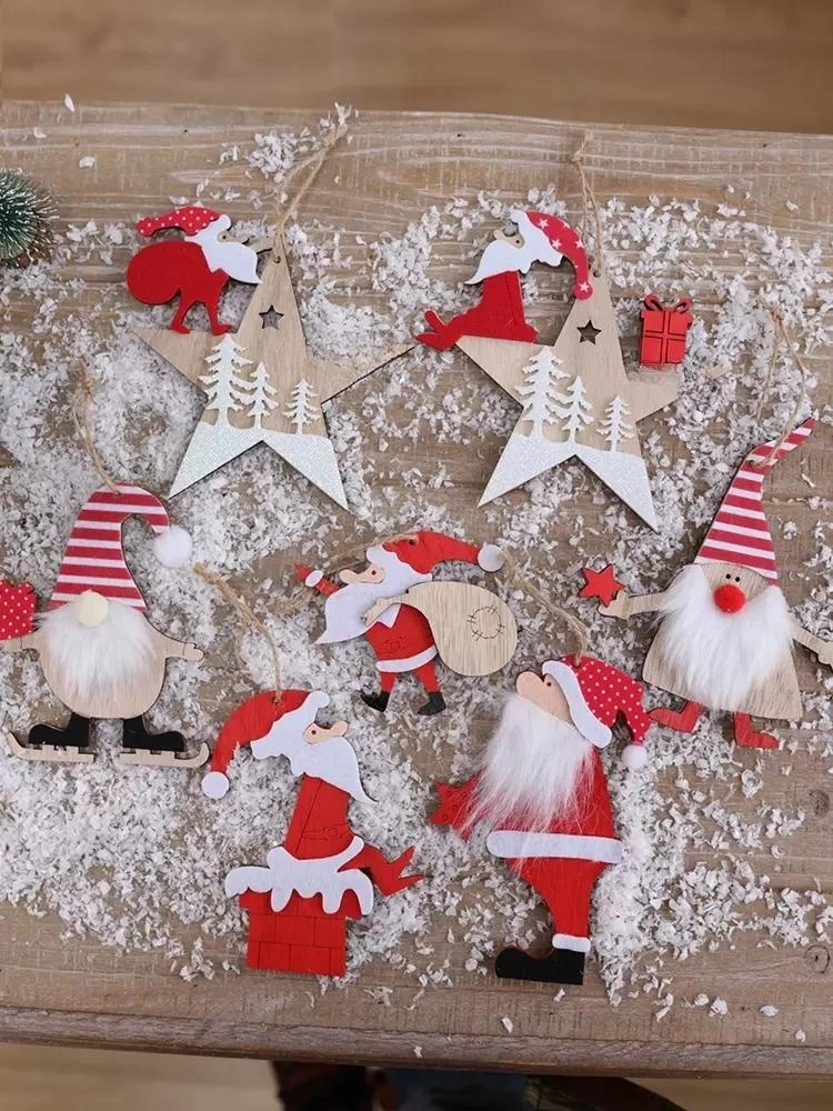 

Christmas Decorations Mini Nordic Wooden Snowflake Elk Star Bell Small Pendant