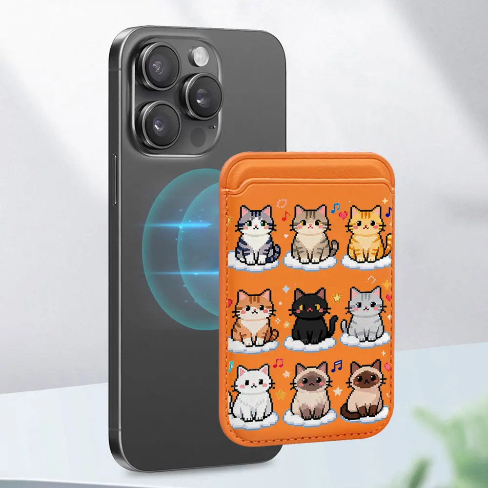 Фото Милый мозаичный чехол-кошелек с кошачьим узором на магнитах для iPhone 17 16 Pro Max, Samsung Galaxy S26 S25 Ultra, совместимый с MagSafe №4
